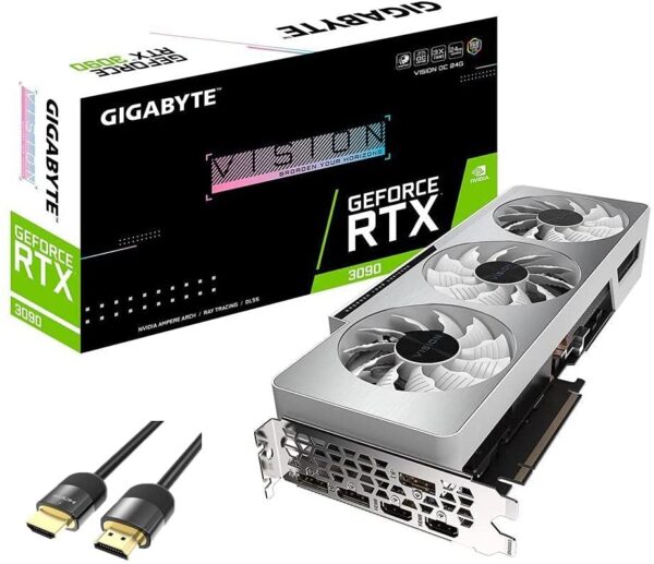 Gigabyte GeForce RTX 3090 Vision Overclocked Graphics Card 24GB GDDR6X 384-bit PCIe 4.0 Triple-Fan WINDFORCE 3X Cooling System 2X HDMI 3X DisplayPort 1.4a w/ Mytrix_HDMI 2.1 Cable(4k@120Hz/8K@60Hz)